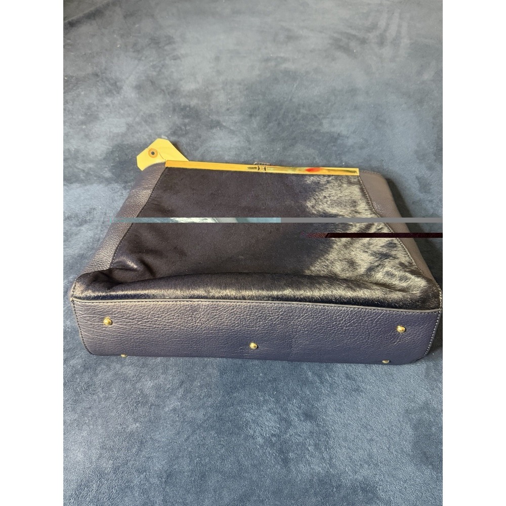 Halston Heritage Navy Blue Leather Calf Hair Shoulder Bag Clutch RN 136324